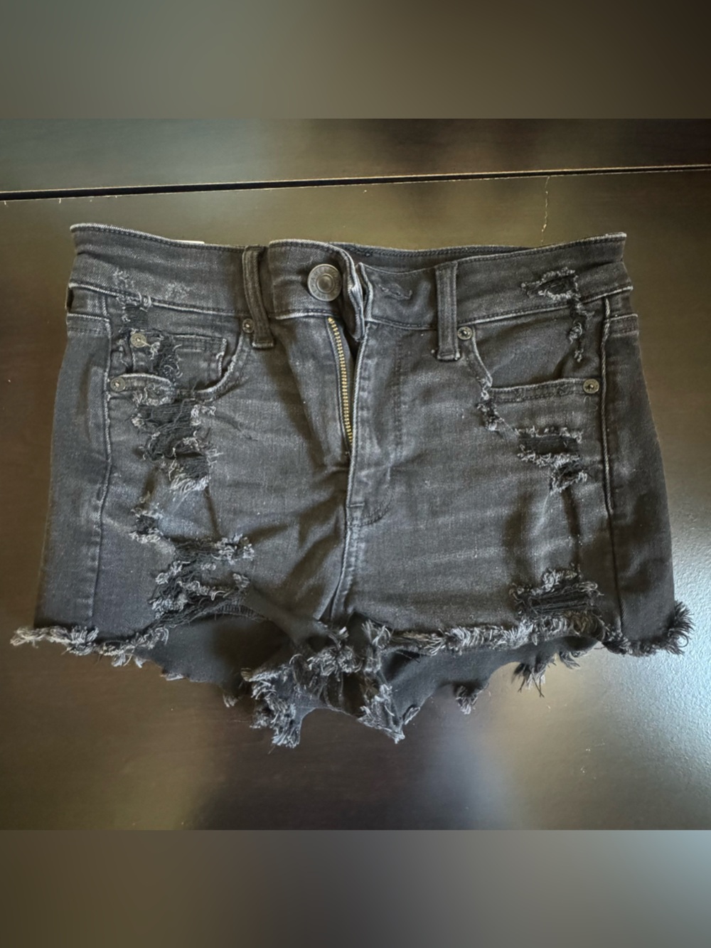 American Eagle Black Distressed Denim Shorts